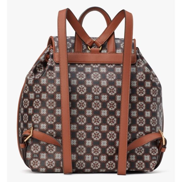 New Kate Spade Flower Monogram Coated Canvas Medium Backpack Black Multi main image 4